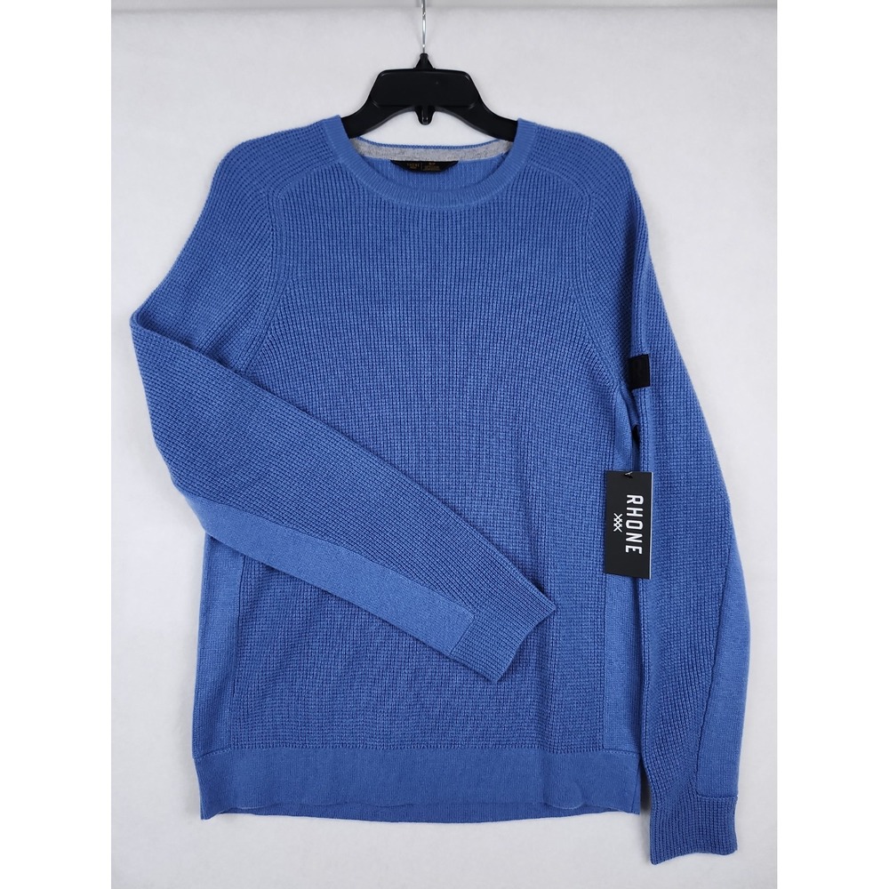 Rhone NWT Walden Waffle Knit Sweater Mens S Blue Wool Cashmere Blend Crew Neck